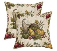 Cornucopia - Set di 2 federe per cuscini, rustiche tradizionali, zucche, uva, verde del Ringraziamento, con cerniera nascosta, per soggiorno, appartamento, letto, divano, decorazione 40,6 x 40,6 cm