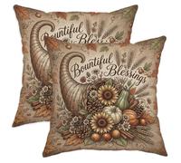 Cornucopia - Set di 2 federe per cuscini, rustiche vintage, zucche, girasole, Ringraziamento, marrone, con cerniera nascosta, per soggiorno, appartamento, letto, divano, 50 x 50 cm