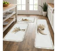 Cornucopia - Set di 3 tappeti da cucina rustici, con vaso floreale autunnale, beige, lavabili, morbidi, spessi, per lavanderia, bagno, corridoio