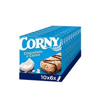 CORNY Original | 60 Barrette ai Cereali con Cioccolato e Cocco, Senza Olio di Palma, Zero Conservanti, Cacao Certificato Rainforest Alliance, 10 Confezioni da 6 barrette x 25 Grammi