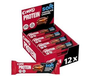 Corny Soft, Barretta Proteica al Cioccolato e Caramello, Ricca di Proteine, Senza Zuccheri Aggiunti, 12 Barrette x 45g