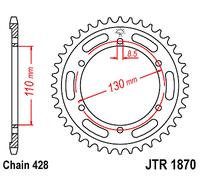 Corona a 44 denti in Acciaio nera JT Sproket JTR1870.44 Passo 428