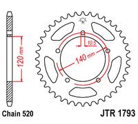 Corona a 45 denti in Acciaio JT Sproket JTR1793.45 Passo 520
