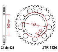 Corona a 57 denti in Acciaio nera JT Sproket JTR1134.57 Passo 428