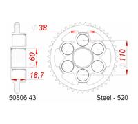 Corona Afam Acciaio Standard 50806-Passo 520 Per Moto Ricambi Accessori Parti