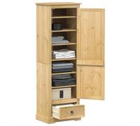 Corona - Armadio in legno di pino massiccio, stile rustico per camera da letto, con vano portaoggetti, 55 x 38 x 170 cm, marrone