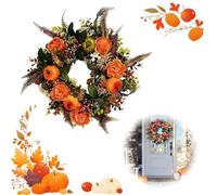 Corona autunnale di peonie e zucche, corona autunnale per porta d'ingresso all'aperto autunnale W-reaths F-All porta d'ingresso W-reath, decorazione autunnale con foglie d'acero e bacche, decorazione