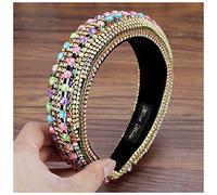 Corona Boho Gorgeous Full Diamante imbottito barocco barocco fasce di lusso di cristallo for capelli for donne strass tiara bling accessori for capelli Corona Compleanno(Colored)