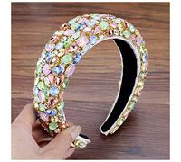 Corona Boho Gorgeous Full Diamante imbottito barocco barocco fasce di lusso di cristallo for capelli for donne strass tiara bling accessori for capelli Corona Compleanno(Candy color)