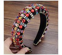 Corona Boho Gorgeous Full Diamante imbottito barocco barocco fasce di lusso di cristallo for capelli for donne strass tiara bling accessori for capelli Corona Compleanno(Red)