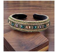 Corona Boho Gorgeous Full Diamante imbottito barocco barocco fasce di lusso di cristallo for capelli for donne strass tiara bling accessori for capelli Corona Compleanno(Green)