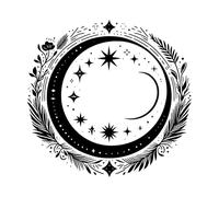 Corona celeste con fasi lunari circondata da elementi botanici e stelle Decalcomanie con incisioni di pregio 42x43.8cm Diverse opzioni di dimensioni Nero