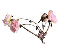 Corona Cerchietto con tiara e corona con orecchie da elfo e fiori rosa for matrimonio nella foresta e nel bosco