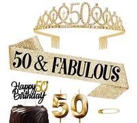 Corona Compleanno Donna - Fuscia Oro Diadema Coroncina Candele Cake Topper Decorazioni Regalo