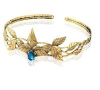 Corona Corona da elfo con orecchie, foglia di metallo e cristallo multicolore(2gold blue)