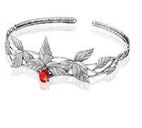 Corona Corona da elfo con orecchie, foglia di metallo e cristallo multicolore(4silver Red)