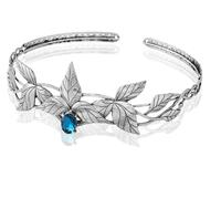 Corona Corona da elfo con orecchie, foglia di metallo e cristallo multicolore(5silver blue)