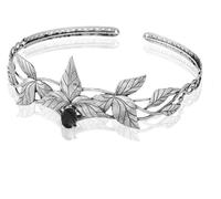 Corona Corona da elfo con orecchie, foglia di metallo e cristallo multicolore(6silver Black)