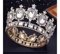 Corona da donna di lusso a cerchio per matrimonio in rame placcato oro o argento con cristalli rotondi per un look da sposa reale