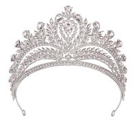 Corona da regina da sposa, tiara, corona, fascia per capelli, per compleanno, concorso, ballo di fine anno, festa in costume di Halloween, colore argento e bianco