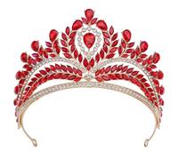 Corona da regina da sposa, tiara, corona, fascia per capelli, per compleanno, concorso, ballo di fine anno, festa in costume di Halloween, colore oro e rosso