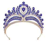 Corona da regina da sposa, tiara, corona, fascia per capelli, per compleanno, concorso, ballo scolastico, festa di Halloween, costume oro blu