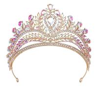 Corona da regina da sposa, tiara, corona, fascia per capelli, per compleanno, concorso, ballo scolastico, festa di Halloween, costume oro AB