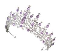Corona da Sposa con Pietre Decorative, Elegante Corona per Capelli Viola | 1 Pezzo, Lega di Zinco Lucente, per Acconciature Nuziali, Teatro e Fiere