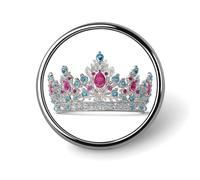 Corona d'argento con gemme rosa caldo e blu spilla rotonda per uomo donna moda distintivo collare pin vestito giacca zaino accessori