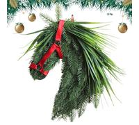 Corona De Pino Navideña - Diseño De Cabeza De Caballo Artificial, Accesorios Navideños, Coronas Decorativas Para Puertas Ecuestres, Chimeneas Interiores Y Exteriores, Puerta Delantera, Sala De Estar