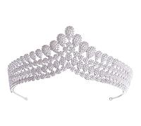 Corona della Regina con Strass, Tiara di Diamanti di Cristallo, Copricapo da Spettacolo della Corona del Re Tiara Rotondo della Regina, Corona di Diademi con Strass (Colore : Argento, Dimensioni : 20