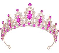 Corona della Regina Kamirola E Diademi Corona della Principessa per Le Donne E Le Ragazze Fasce di Cristallo per La Sposa, Principessa per Il Matrimonio E La Festa, Gold,Red,Rose