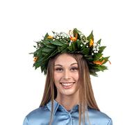 Corona di alloro per laurea con roselline arancioni stabilizzate - corona di laurea tradizionale in alloro fresco decorata con roselline stabilizzate, fatta a mano in Italia