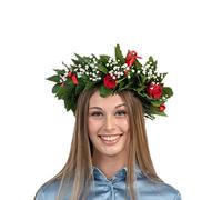 Corona di alloro per laurea con roselline rosse stabilizzate - corona di laurea tradizionale in alloro fresco decorata con roselline stabilizzate, fatta a mano in Italia