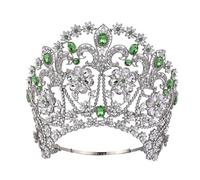 Corona Di Capelli Splendente Diadema Di Strass Grande Festa Di Nozze Nuziale Grandi Diademi Accessori For Copricapo Delicato Confortevole(Green)