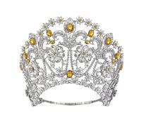 Corona Di Capelli Splendente Diadema Di Strass Grande Festa Di Nozze Nuziale Grandi Diademi Accessori For Copricapo Delicato Confortevole(Yellow)
