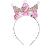 Corona di compleanno per bambine,2 anni Fascia Tiara Corona da principessa Cerchietto Bambina con Fiore Rosa Copricapo Decorazioni di Compleanno Accessorio per Capelli per Donne e Ragazze