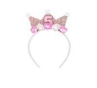 Corona di compleanno per bambine,5 anni Fascia Tiara Corona da principessa Cerchietto Bambina con Fiore Rosa Copricapo Decorazioni di Compleanno Accessorio per Capelli per Donne e Ragazze