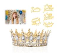 Corona di Compleanno per Donne e Ragazze, Tiara Principessa Dorata con Pietre Strass Cristallo, Diadema per Matrimoni, Feste di Compleanno, Carnevale, Cake Topper Buon Compleanno(Oro Bianco)