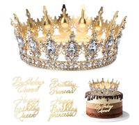 Corona di Compleanno Vintage per Donne e Ragazze Tiara da Principessa con 4 Topper "Buon Compleanno" per Decorazione Torte e Accessorio Fotografico