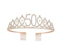Corona di Cristallo 1pc Birthday Crown Number Crown Rhinestone Crown Alloy Crown(Rose Gold 50 Rose Gold is 60 years old)