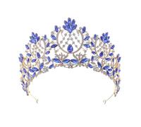 Corona di Cristallo Dainty Queen Crown for Women, Crystal Princess Crown with Comb for Women, Bride Royal Headband Wedding Prom Pageant Party Halloween Cosplay(Golden blue diamond)