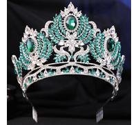 Corona di Cristallo Dainty Queen Crown for Women, Crystal Princess Crown with Comb for Women, Bride Royal Headband Wedding Prom Pageant Party Halloween Cosplay(Dark green diamond)