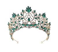 Corona di Cristallo Dainty Queen Crown for Women, Crystal Princess Crown with Comb for Women, Bride Royal Headband Wedding Prom Pageant Party Halloween Cosplay(Golden green diamond)