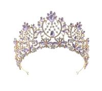 Corona di Cristallo Dainty Queen Crown for Women, Crystal Princess Crown with Comb for Women, Bride Royal Headband Wedding Prom Pageant Party Halloween Cosplay(Golden Purple Diamond)