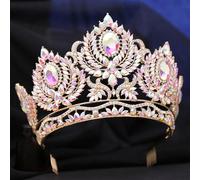 Corona di Cristallo Dainty Queen Crown for Women, Crystal Princess Crown with Comb for Women, Bride Royal Headband Wedding Prom Pageant Party Halloween Cosplay(Full AB diamond)