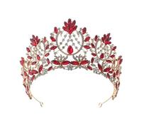 Corona di Cristallo Dainty Queen Crown for Women, Crystal Princess Crown with Comb for Women, Bride Royal Headband Wedding Prom Pageant Party Halloween Cosplay(Golden red diamond)