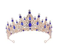 Corona di Cristallo Dainty Queen Crown for Women, Crystal Princess Crown with Comb for Women, Bride Royal Headband Wedding Prom Pageant Party Halloween Cosplay(Golden Blue Diamond)
