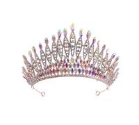 Corona Di Diadema Cristallo Multicolore Lusso For Le Donne Moda Nuziale Accessori For Capelli Con Strass Regina Da Sposa Fasce Occasioni Versatili(Rose gold AB)