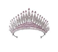 Corona Di Diadema Di Cristallo Multicolore Di Lusso For Le Donne Moda Nuziale Accessori For Capelli Con Strass Regina Da Sposa Fasce Delicato Confortevole(Silver pink)